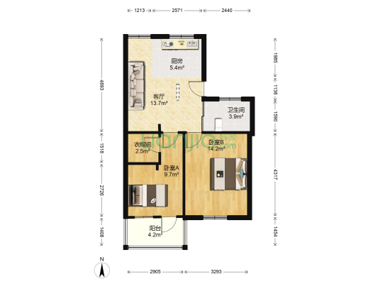 官河路44号 2室1厅1卫 67平方