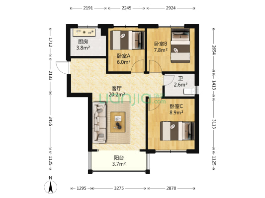 居安园 3室1厅1卫 73平方