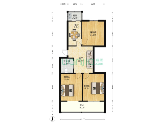 西羊市社区 2室2厅1卫 76平方