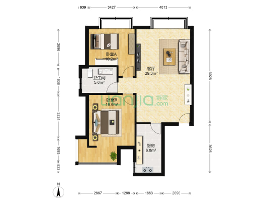 馨钻界 2室1厅1卫 88平方