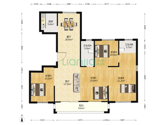 德信时代公园 4室2厅2卫 142平方