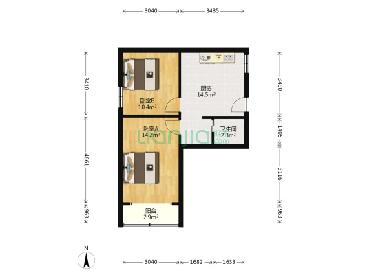 石油公寓 2室0厅1卫 62平方