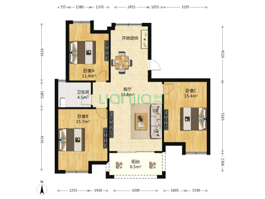 世纪乐活公元城二期欢乐颂 3室1厅1卫 99平方