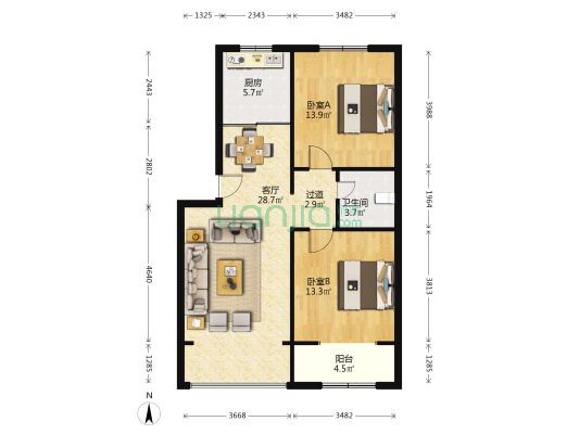 桔园小区 2室1厅1卫 90平方