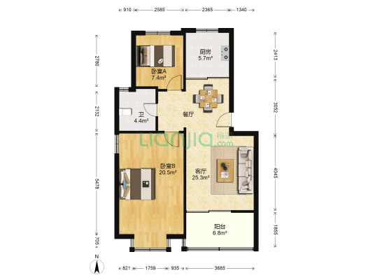 天宫庄园EFG区 2室1厅1卫 78平方