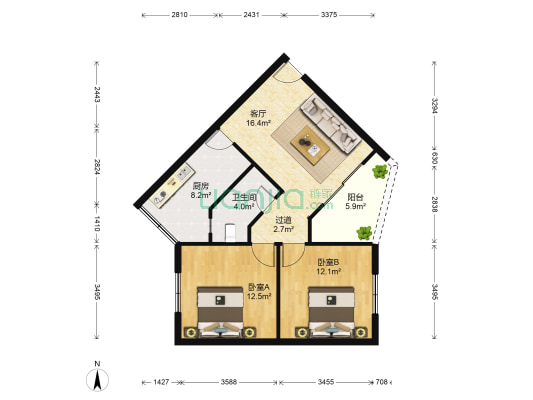 佳馨苑 2室1厅1卫 69平方