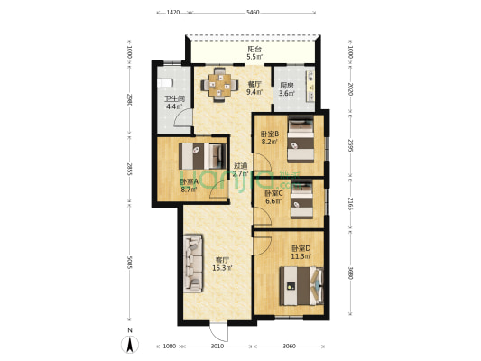 前山梦幻街 4室2厅1卫 92平方