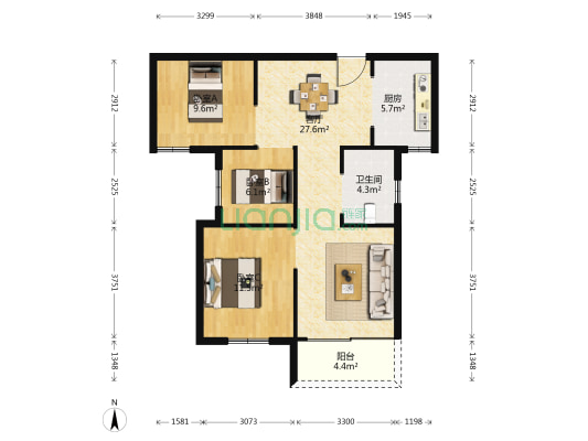 金翠园 3室1厅1卫 85平方