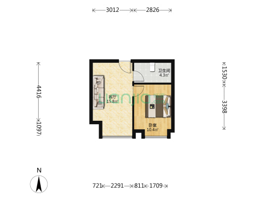 天府之窗星誉 1室1厅1卫 48平方