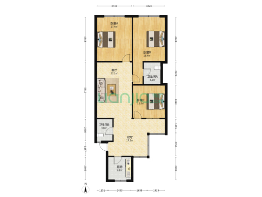 大东街340号小区 3室2厅2卫 118平方