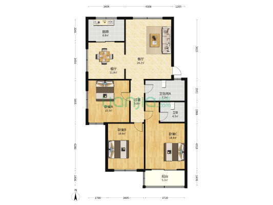 鉴水人家东区 3室2厅2卫 132平方