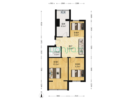 永兴路小区 3室1厅1卫 70平方