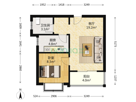 荆竹小区7号院 1室1厅1卫 47平方