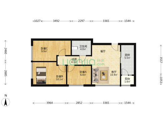 葡萄街区天宇康苑 3室1厅1卫 83平方