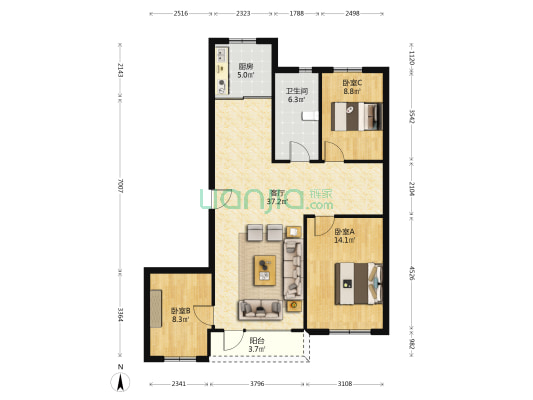 东方红家园 3室1厅1卫 109平方