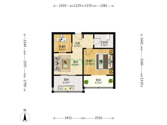 龙首东区 2室1厅1卫 49平方