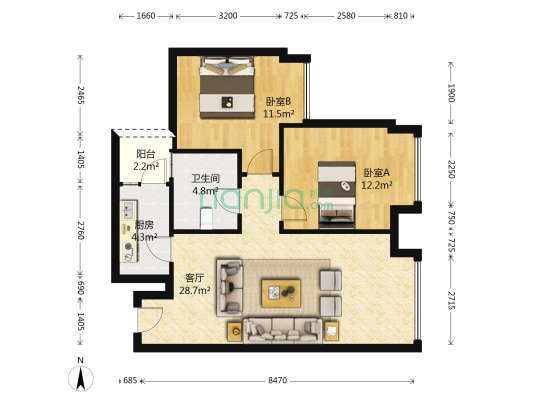 枕水小镇三期 2室1厅1卫 76平方