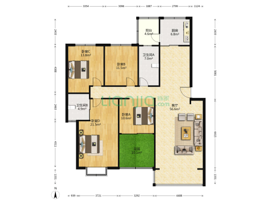 新知花园 4室1厅2卫 143平方