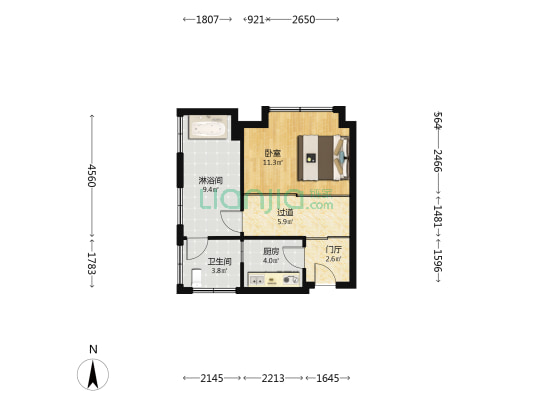 天圆山庄养生苑 1室0厅2卫 57平方
