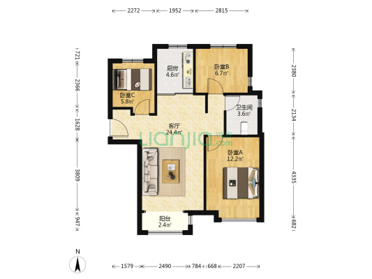 诺城花园 3室1厅1卫 92平方