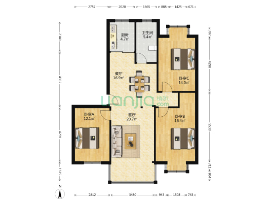 水清华庭 3室2厅1卫 110平方