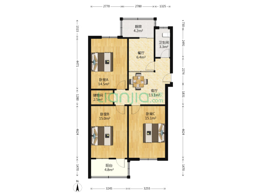 山大南路8号 3室2厅1卫 93平方