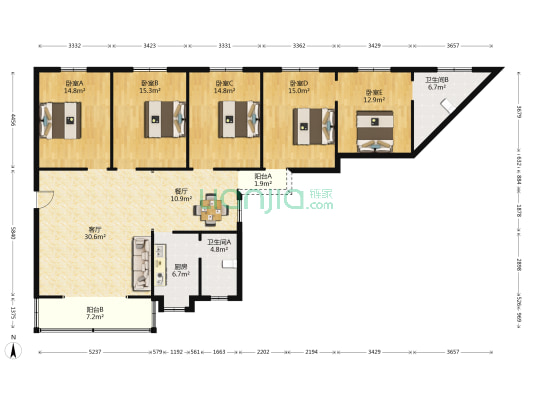 吉阳山庄1号 5室2厅2卫 160平方