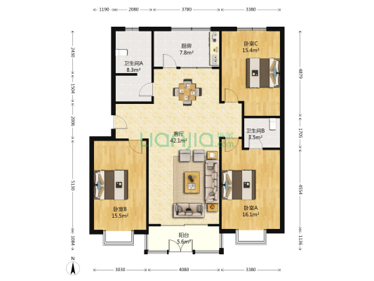 烟草公司家属楼 3室1厅2卫 143平方