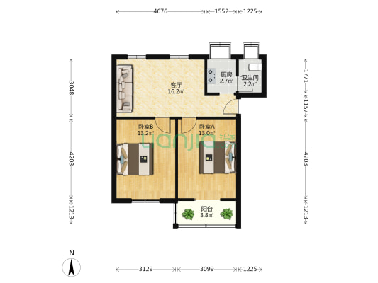 何家垅工人村 2室1厅1卫 64平方