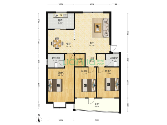 金色家园 3室2厅2卫 127平方