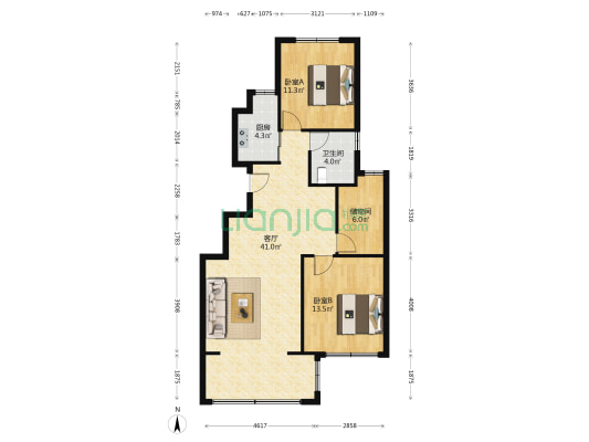瞻海佳园 2室1厅1卫 99平方