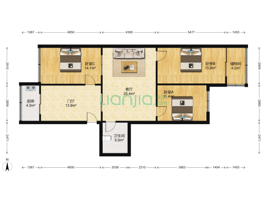 六街社区 3室1厅1卫 109平方