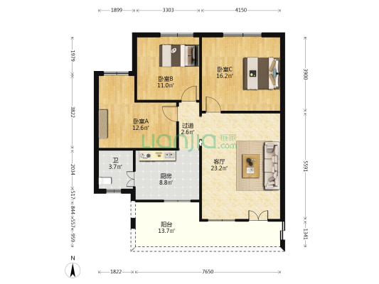 永乐小区 3室1厅1卫 96平方