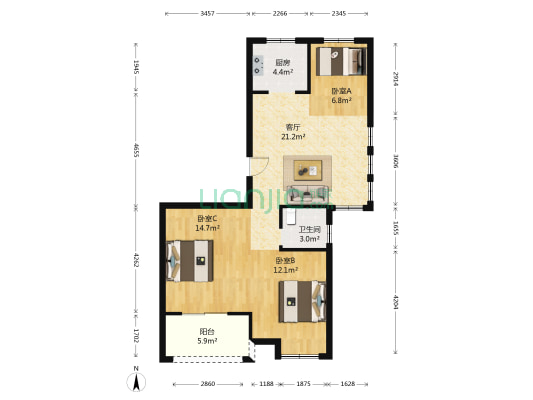 德盛家园 3室1厅1卫 95平方