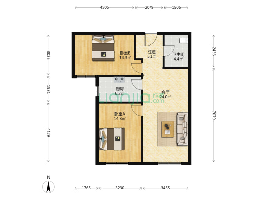星辰苑 2室1厅1卫 91平方