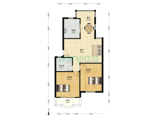 莎海公寓 2室2厅1卫 96平方