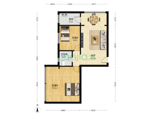 金园小区 2室1厅1卫 80平方