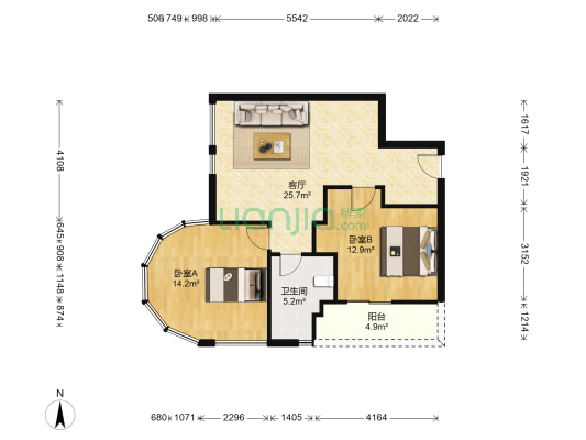 苏州太湖城仕高尔夫酒店公寓 2室1厅1卫 82平方