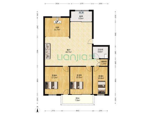 双龙小区 4室1厅1卫 136平方