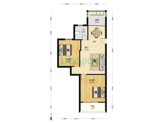 交通花园梦茵园 2室1厅1卫 82平方