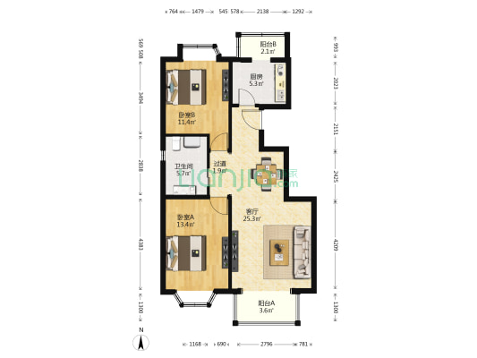 宏鑫家园 2室1厅1卫 95平方
