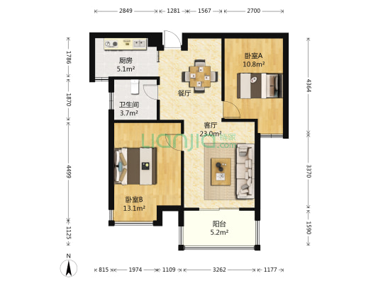 城南小筑 2室1厅1卫 75平方