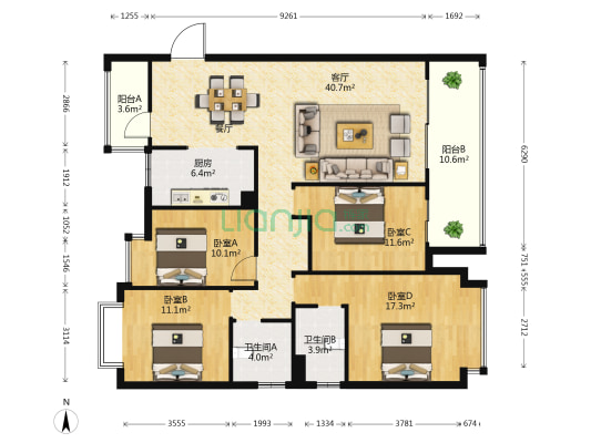 中交金地中央公园 4室1厅2卫 160平方