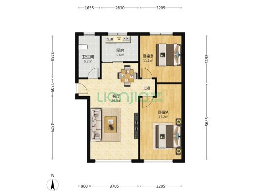 中集青春里 2室1厅1卫 99平方