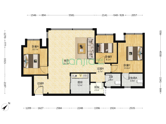 龙湖云瑶玉陛玉山二组团 3室1厅2卫 103平方