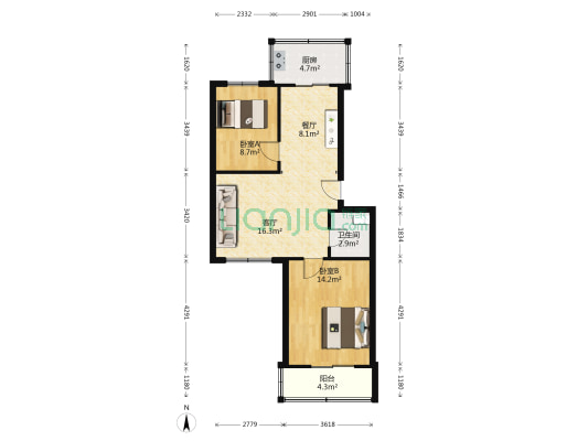 妇联小区 2室2厅1卫 74平方