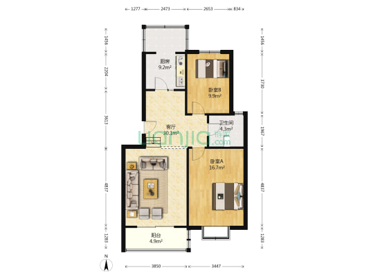 紫玉园 2室1厅1卫 93平方