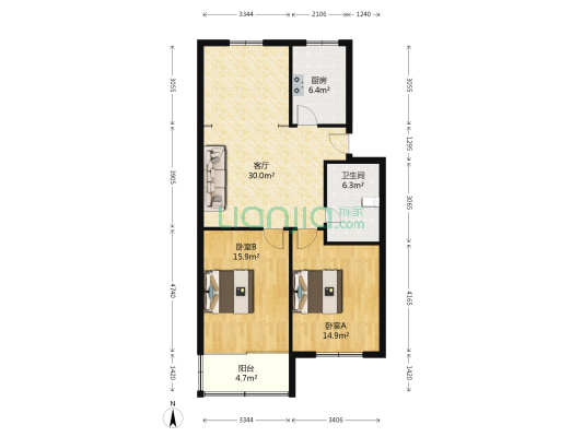 东吴苑 2室1厅1卫 91平方