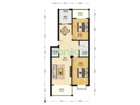省工信委雁滩家属院 2室1厅2卫 109平方