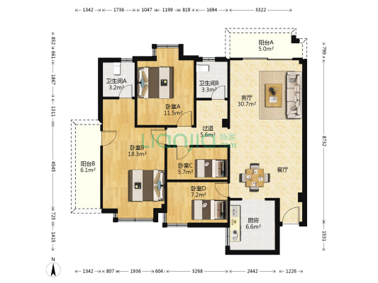 琴亭新苑 4室1厅2卫 123平方